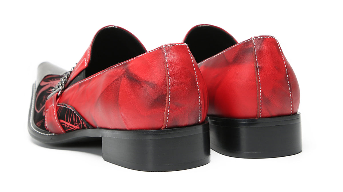 Mens Metal Pointed Cap Chain Decor Slip-On Dress Western Loafers