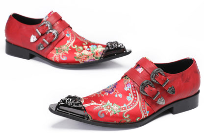 Mens Casual Metal-Tip Toe Slip On Disco Buckle Western Loafers