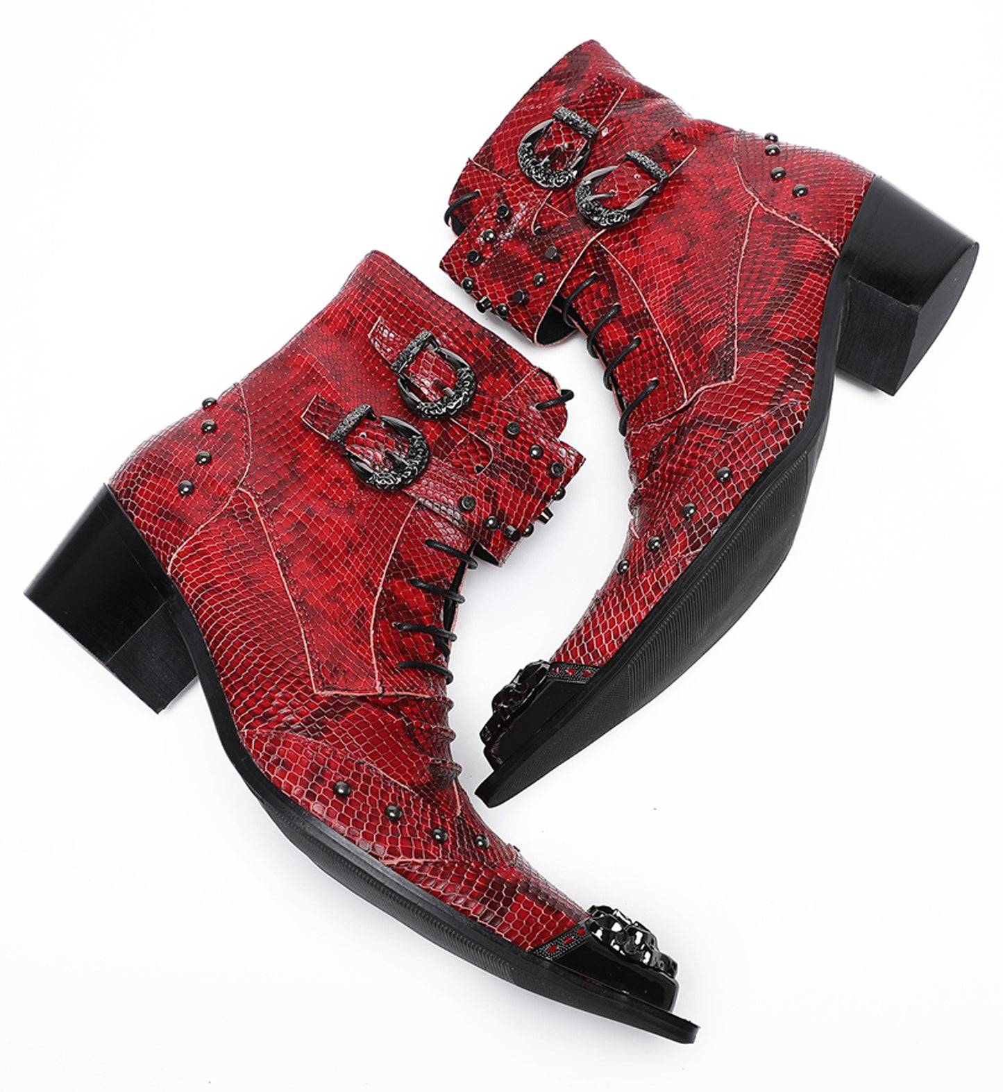 Mens Genuine Leather Metal Pointed Toe Belt Buckles Cowboy Western Boots