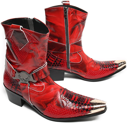 Mens Top-Grain Leather High Top Western Cowboy Boots