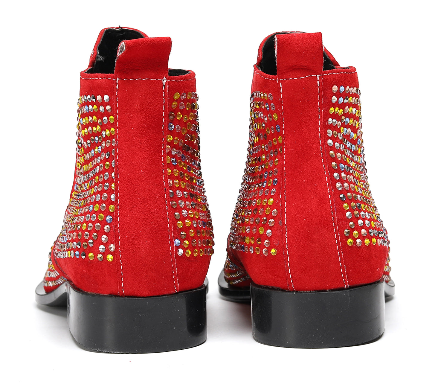 Mens Rhinestone Sparkling Suede Crystal Studded Western Chelsea Boots