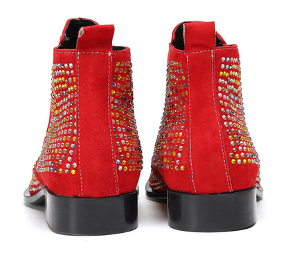 Mens Rhinestone Sparkling Suede Crystal Studded Western Chelsea Boots