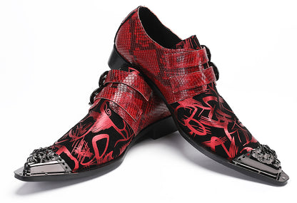 Mens Party Casual Double Buckle Floral Western Loafers
