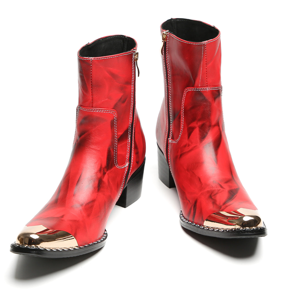Mens Embroidered Rose Side Zip Metal Toe Cowboy Western Boots