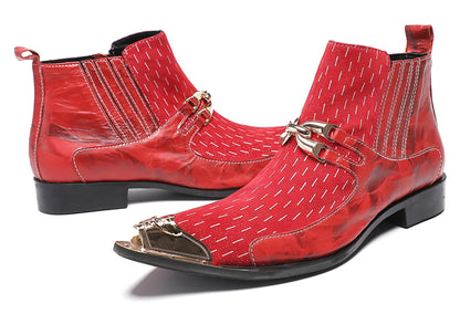 Mens Top-Grain Leather Party Dress Ankle Cowboy Western Boots