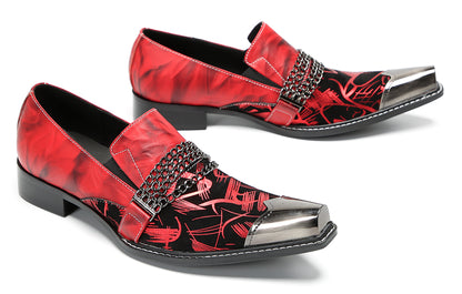 Mens Metal Pointed Cap Chain Decor Slip-On Dress Western Loafers