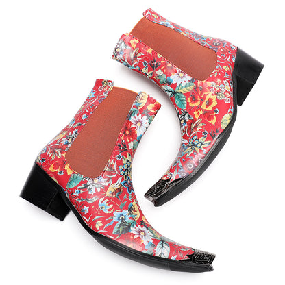 Mens Handmade Floral Top-Grain Leather Chelsea Boots