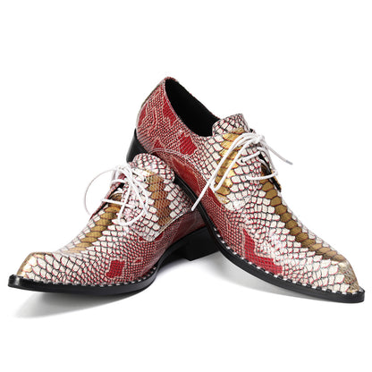 Mens Snip Toe Textured Snakeskin Print Oxfords Shoes