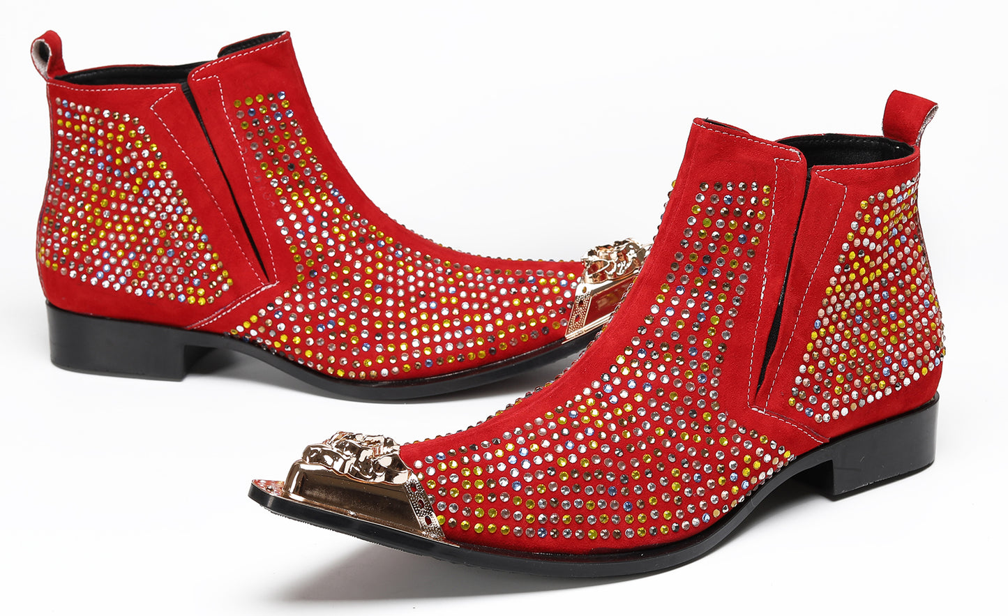 Mens Rhinestone Sparkling Suede Crystal Studded Western Chelsea Boots