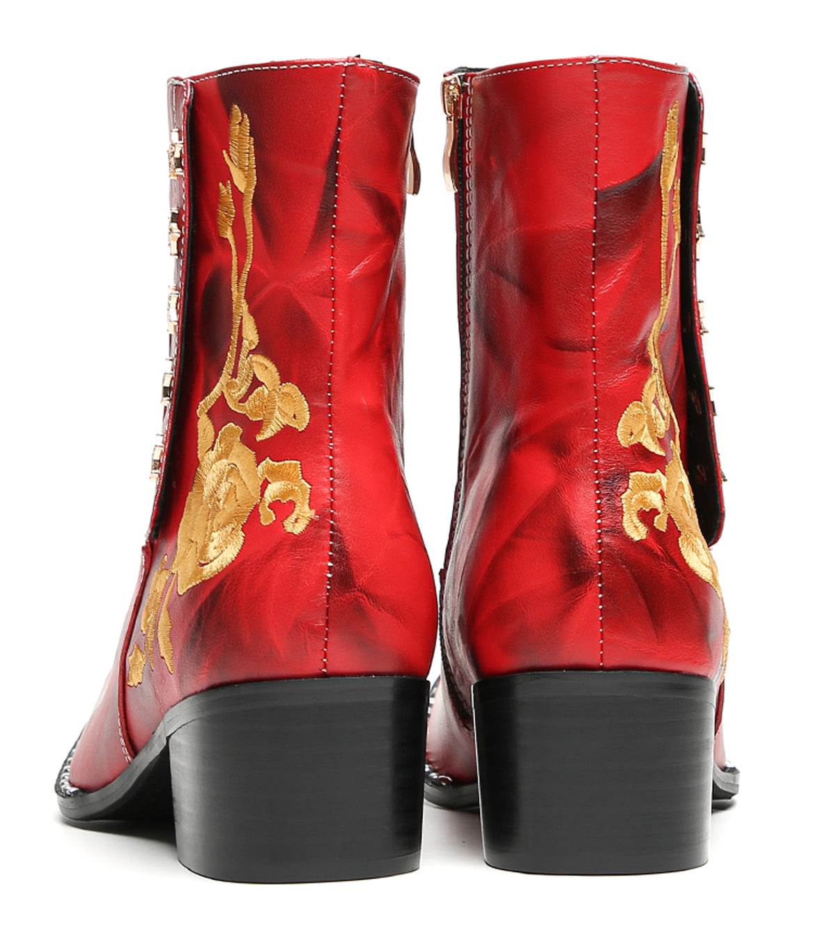 Mens Embroidered Rose Side Zip Metal Toe Cowboy Western Boots