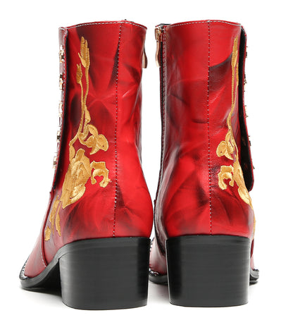 Mens Embroidered Rose Side Zip Metal Toe Cowboy Western Boots