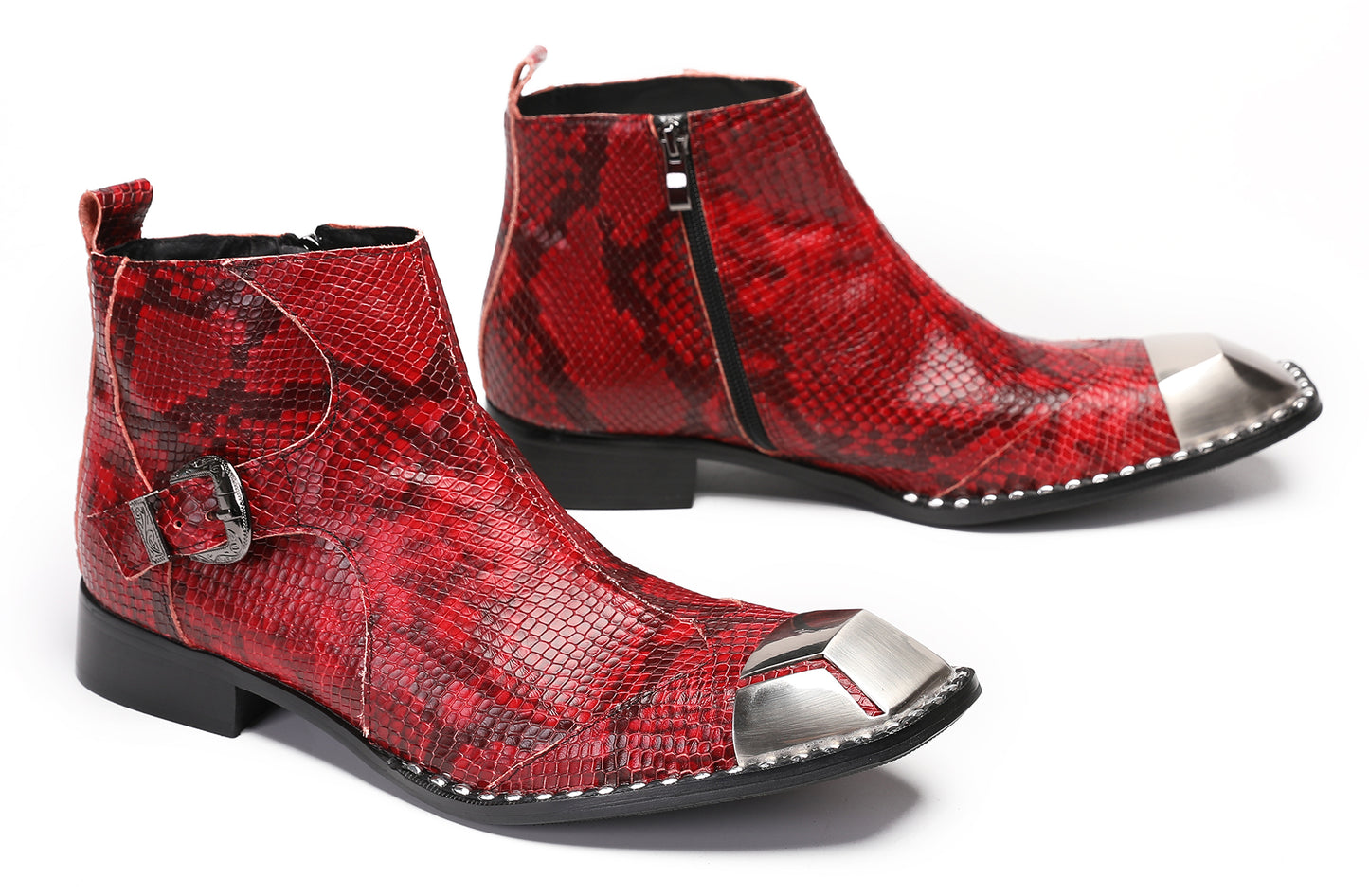 Mens Metal Square Toe Zipper Buckle Dress Ankle Western Boots