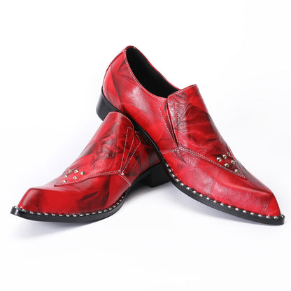 Mens Handmade Red Leather Loafers Slip On Dress Shoes