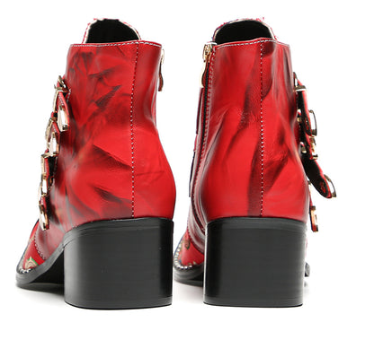 Mens Buckle Strap Floral Embroidery Cowboy Western Boots
