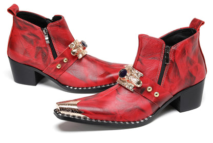 Mens Black Gemstone Chain Double Zipper Western Boots