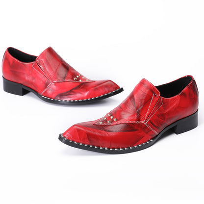 Mens Handmade Red Leather Loafers Slip On Dress Shoes