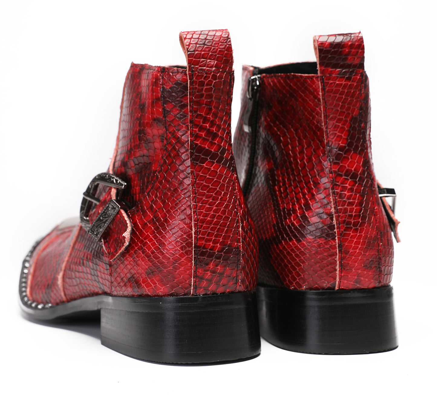 Mens Metal Square Toe Zipper Buckle Dress Ankle Western Boots