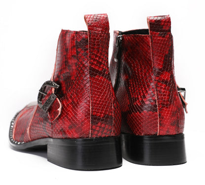 Mens Metal Square Toe Zipper Buckle Dress Ankle Western Boots