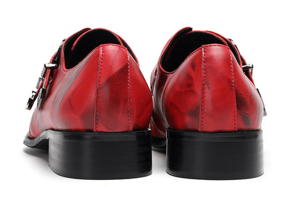 Mens Metal Toe Cap Floral Embroidered Monk Strap Buckle Western Loafers