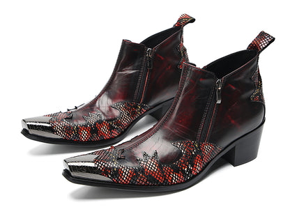 Mens Metal Pointed Toe Zipper Dress Ankle Western Boots