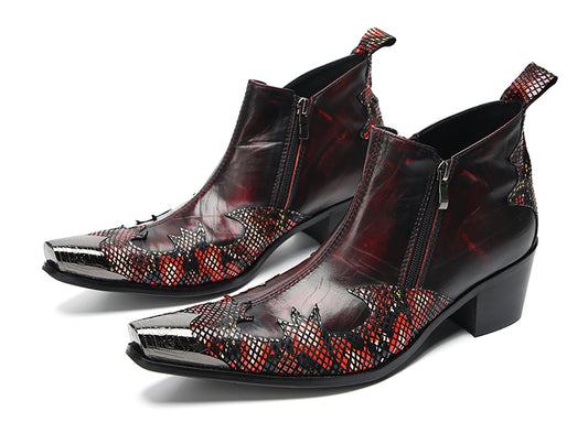 Mens Metal Pointed Toe Zipper Dress Ankle Western Boots
