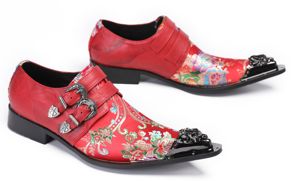 Mens Casual Metal-Tip Toe Slip On Disco Buckle Western Loafers