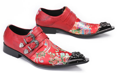 Mens Casual Metal-Tip Toe Slip On Disco Buckle Western Loafers