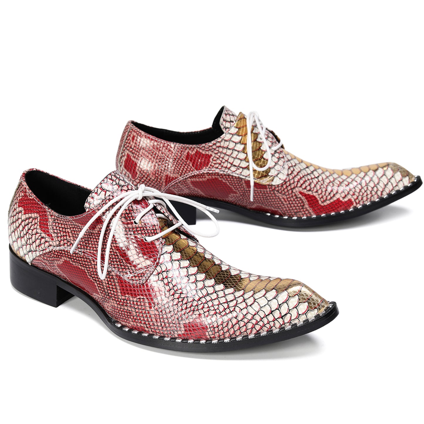Mens Snip Toe Textured Snakeskin Print Oxfords Shoes