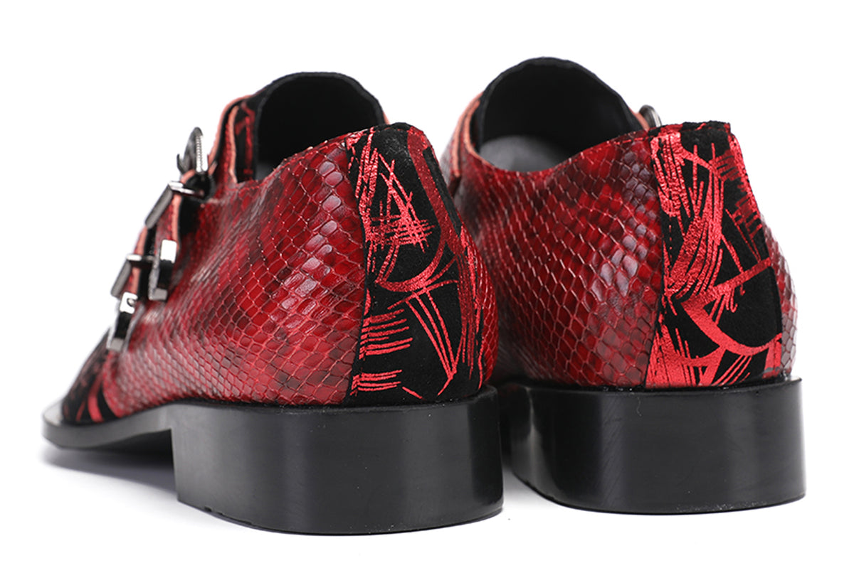 Mens Party Casual Double Buckle Floral Western Loafers
