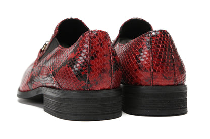 Mens Red Dress Crocodile Printed Gold Buckle Loafers