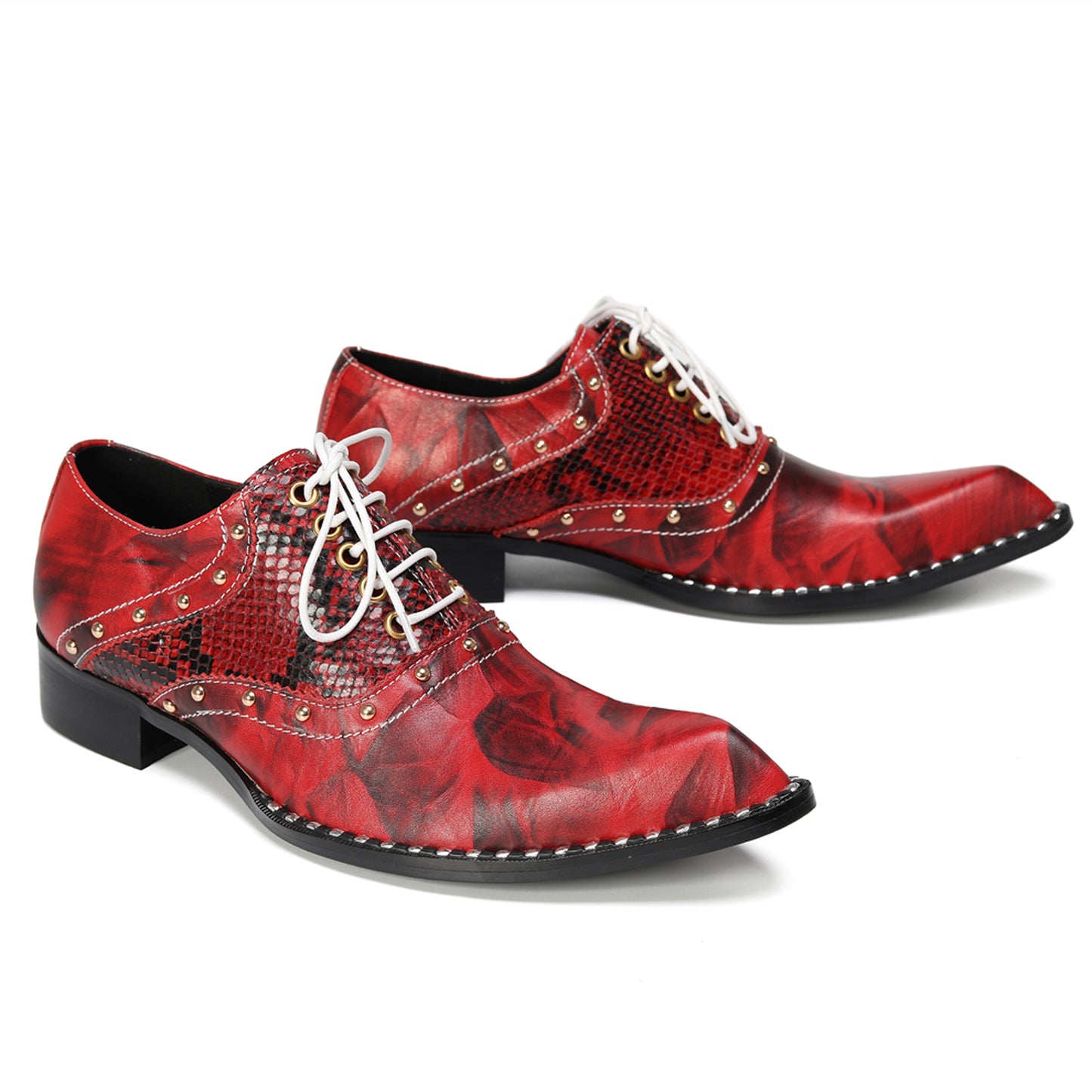 Mens Textured Panel & Studded Detail Oxfords Shoes