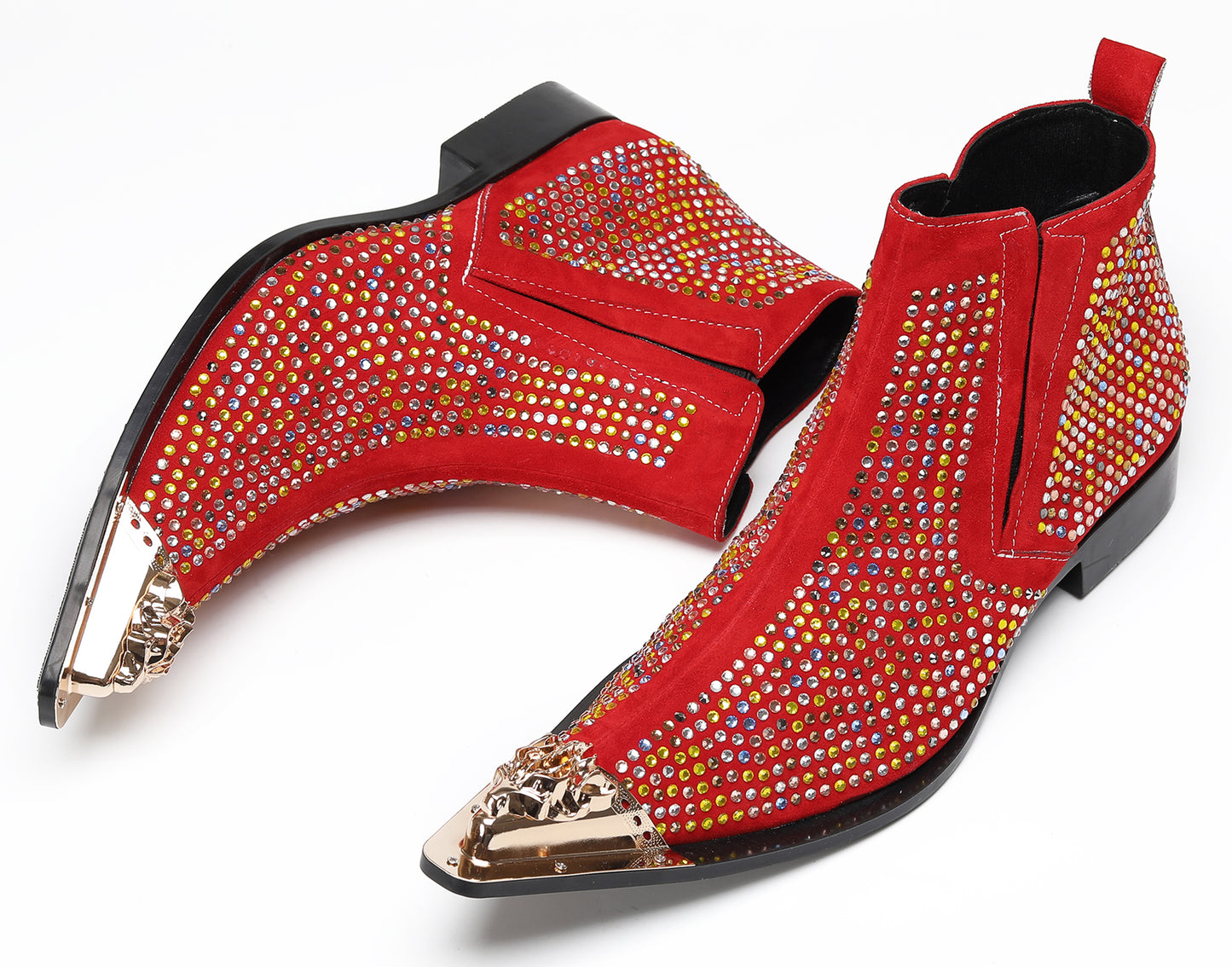 Mens Rhinestone Sparkling Suede Crystal Studded Western Chelsea Boots