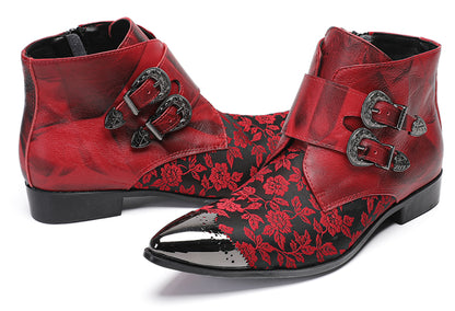 Mens Vintage Floral Leather Dress Cowboy Western Boots