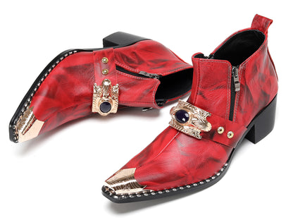 Mens Black Gemstone Chain Double Zipper Western Boots