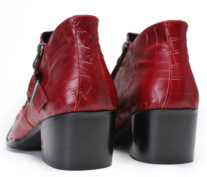 Mens Snakeskin Texture Metal Toe Double Zipper Ankle Western Boots