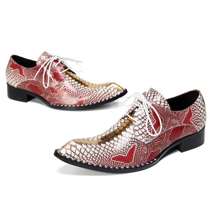Mens Snip Toe Textured Snakeskin Print Oxfords Shoes