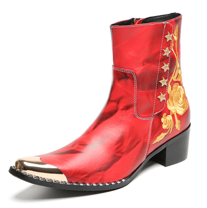 Mens Embroidered Rose Side Zip Metal Toe Cowboy Western Boots