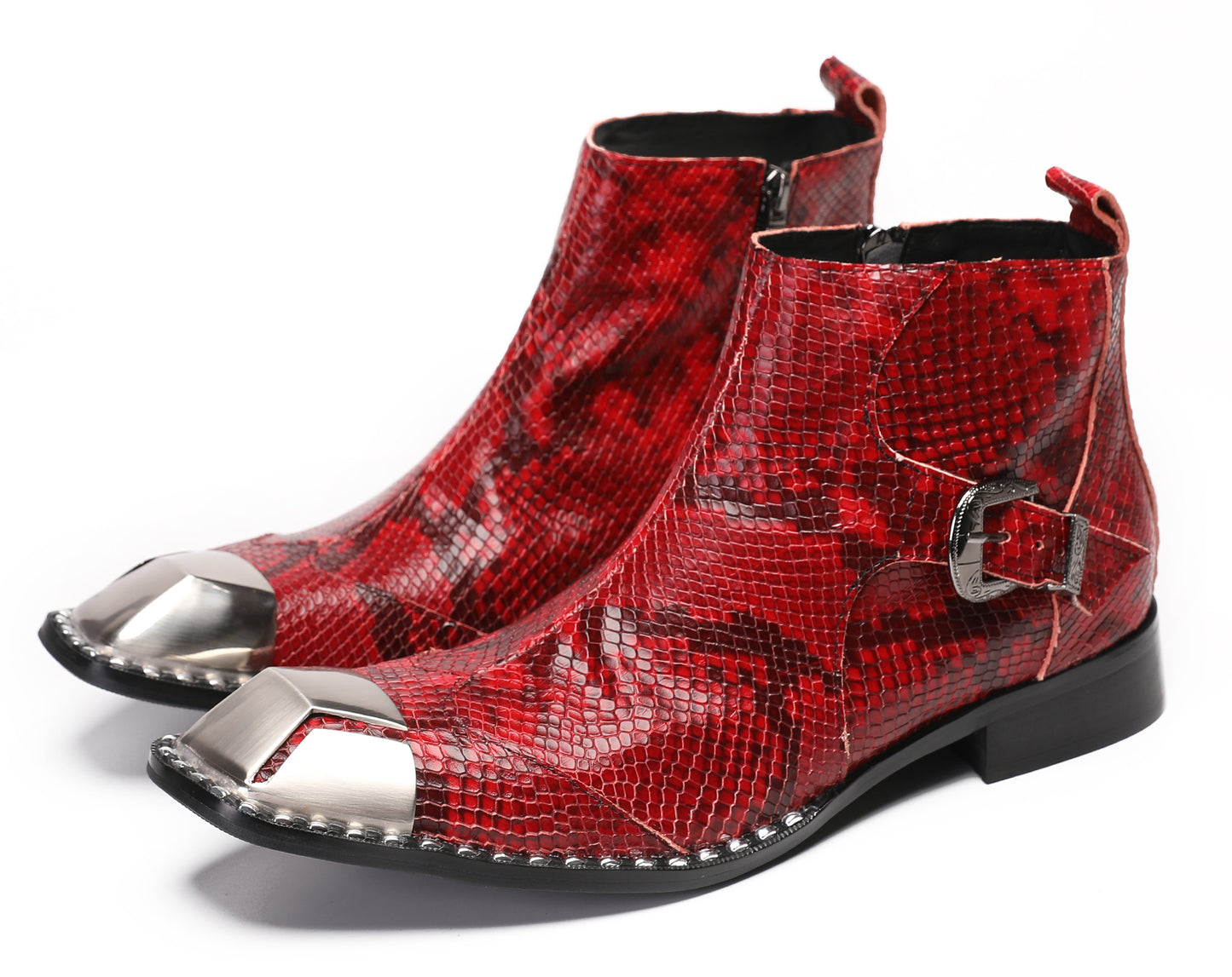 Mens Metal Square Toe Zipper Buckle Dress Ankle Western Boots