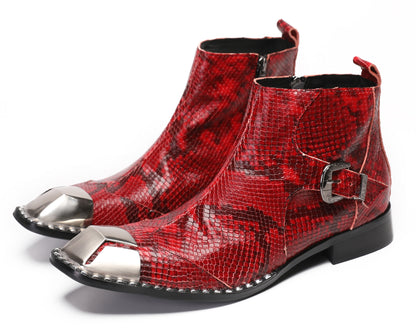 Mens Metal Square Toe Zipper Buckle Dress Ankle Western Boots