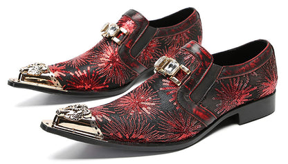 Mens Metal Tip Toe Sequins Fireworks White Diamond Chain Western Loafers