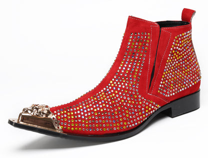 Mens Rhinestone Sparkling Suede Crystal Studded Western Chelsea Boots
