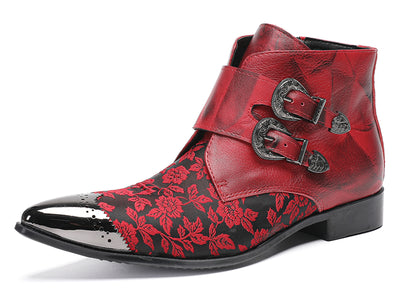 Mens Vintage Floral Leather Dress Cowboy Western Boots
