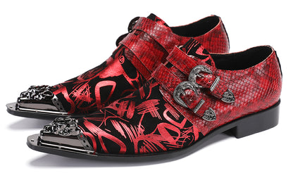 Mens Party Casual Double Buckle Floral Western Loafers