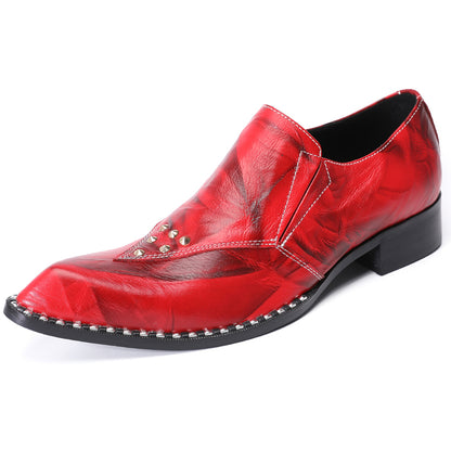 Mens Handmade Red Leather Loafers Slip On Dress Shoes