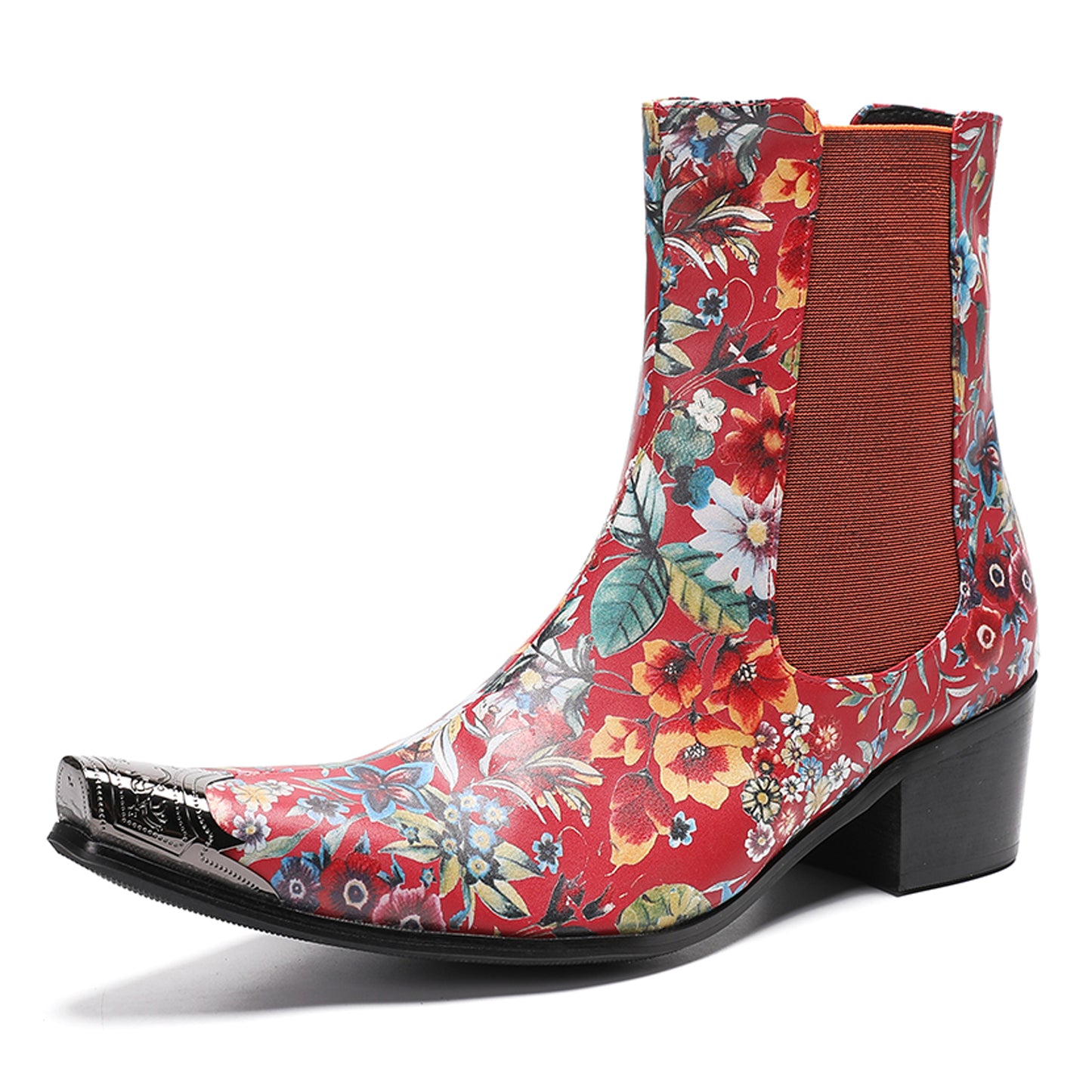 Mens Handmade Floral Top-Grain Leather Chelsea Boots
