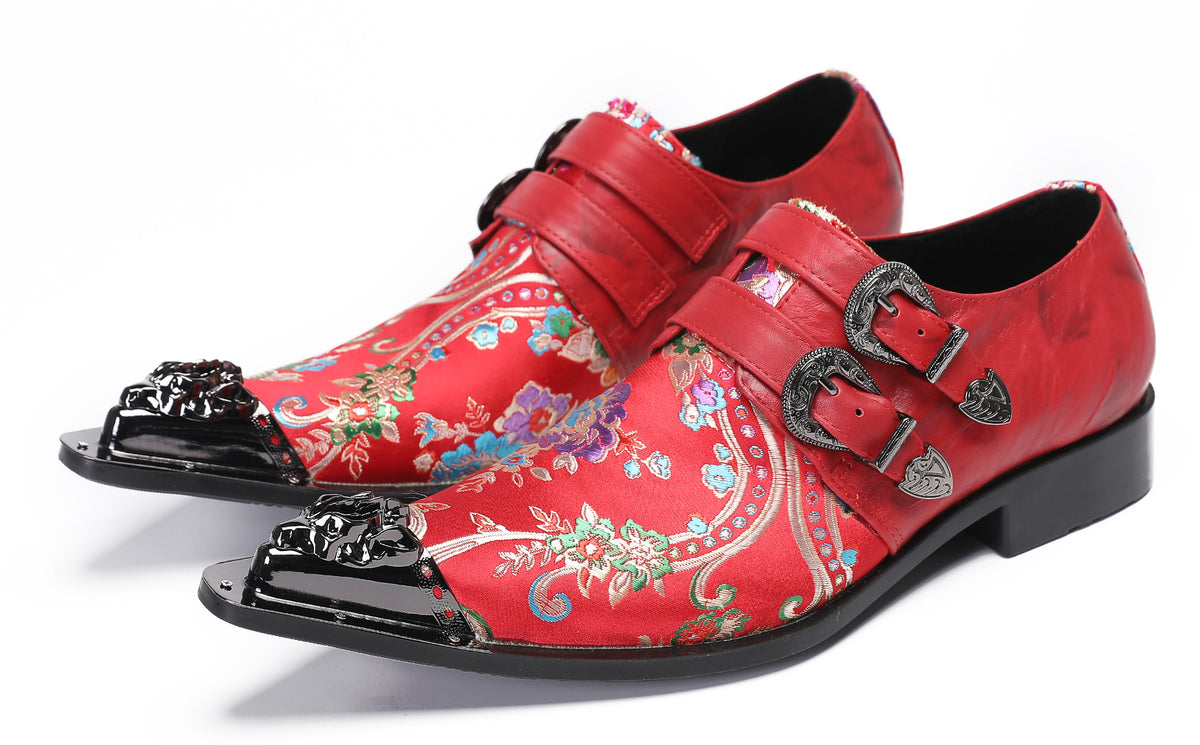 Mens Casual Metal-Tip Toe Slip On Disco Buckle Western Loafers