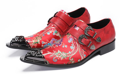 Mens Casual Metal-Tip Toe Slip On Disco Buckle Western Loafers
