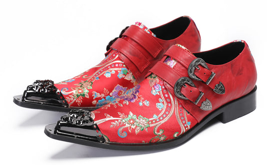 Mens Casual Metal-Tip Toe Slip On Disco Buckle Western Loafers