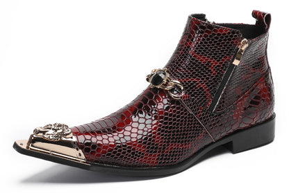 Mens Party Red Dress Casual Bead Double Zippers Ankle Western Boots