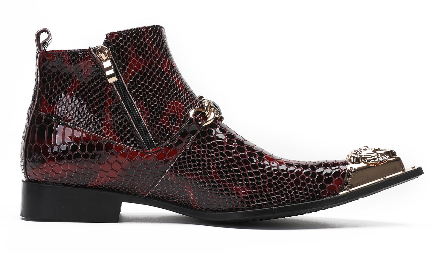 Mens Party Red Dress Casual Bead Double Zippers Ankle Western Boots